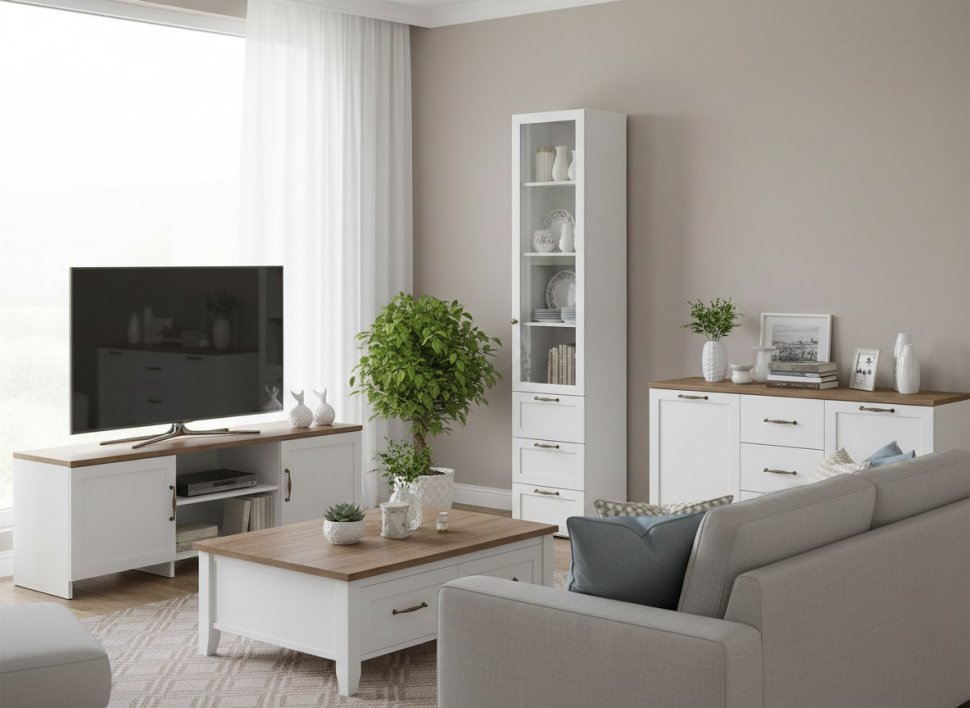 НМ 041.89 Шкаф витрина Орлеан Белый