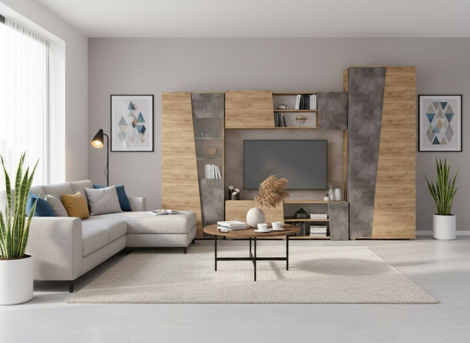 Гостиная Аллегро 10 компл. 1 / Дуб Крафт золотой/Камень темный