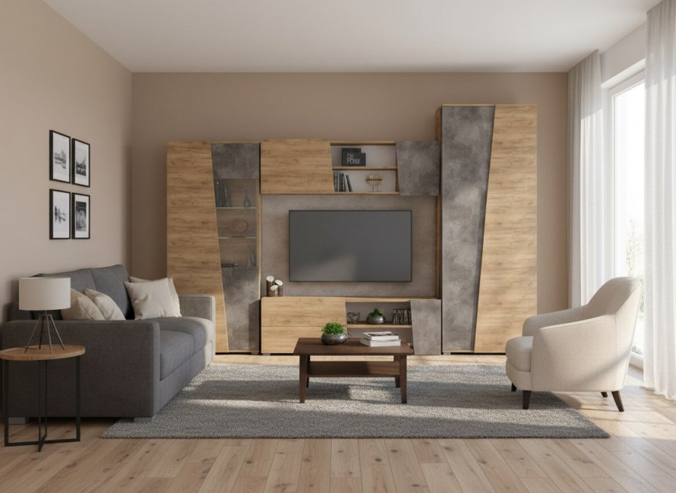 Гостиная Аллегро 10 компл. 1 / Дуб Крафт золотой/Камень темный