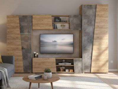 Гостиная Аллегро 10 компл. 1 / Дуб Крафт золотой/Камень темный