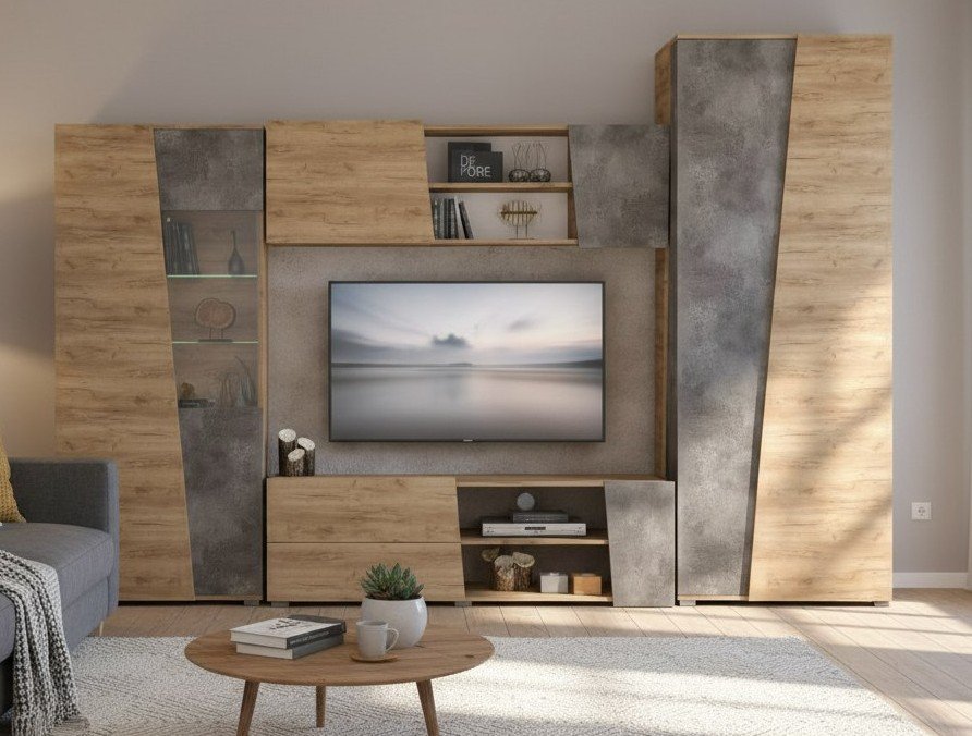 Гостиная Аллегро 10 компл. 1 / Дуб Крафт золотой/Камень темный