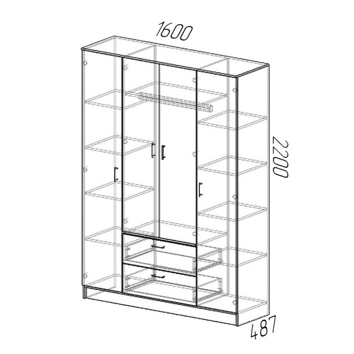Шкаф четырехдверный КВАДРО (Эра) Белый