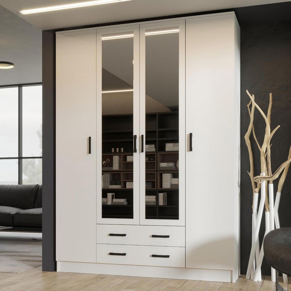 Шкаф четырехдверный КВАДРО (Эра) Белый