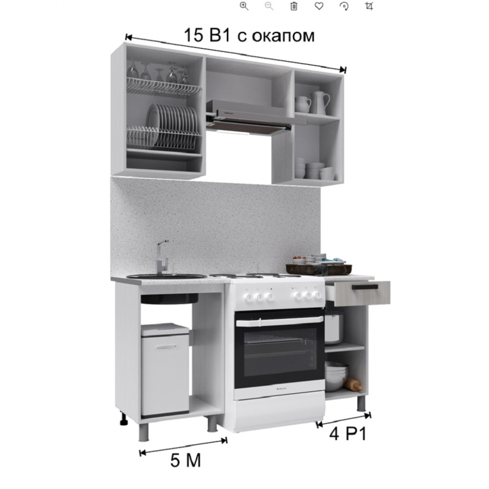 Кухня Танго 1,5 м с окапом, Белый, Дуб Шале