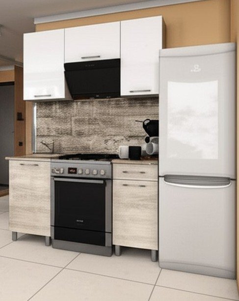 Кухня Танго 1,5 м с окапом, Белый, Дуб Шале