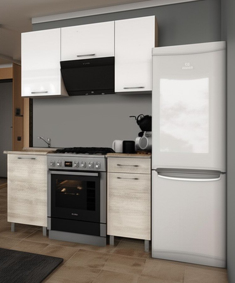 Кухня Танго 1,5 м с окапом, Белый, Дуб Шале