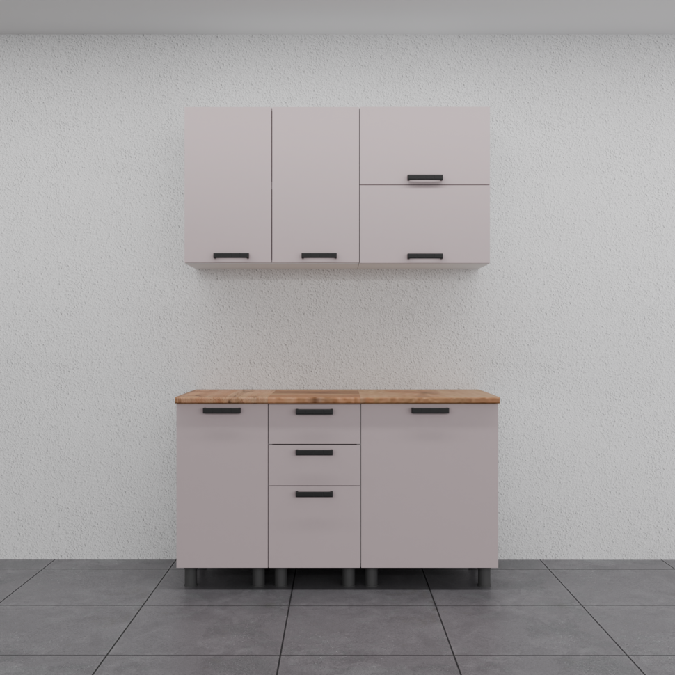 Кухня Аленушка 1,4 м с ящ. Лаванда Кашемир,скоба черный,сонома