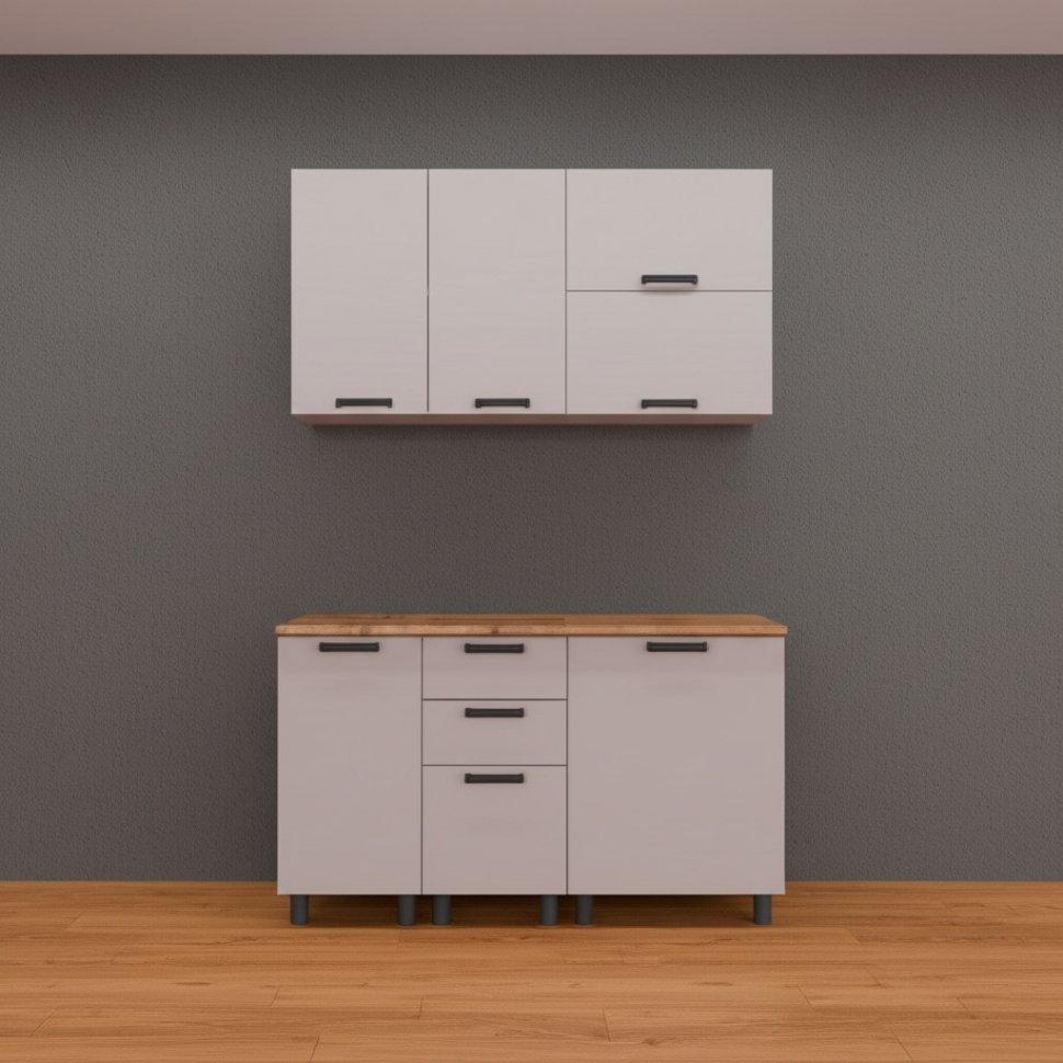 Кухня Аленушка 1,4 м с ящ. Лаванда Кашемир,скоба черный,сонома