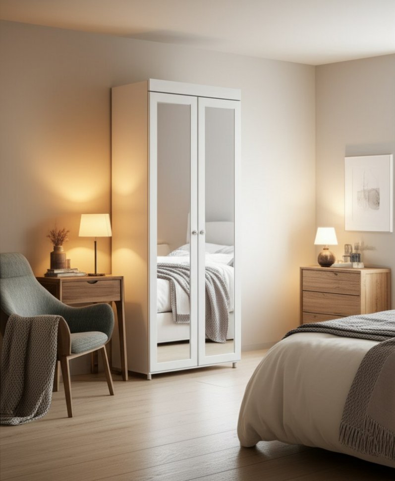 Шкаф 2-х дверный с зеркалами (гл.560) Монако МН-48 белое дерево