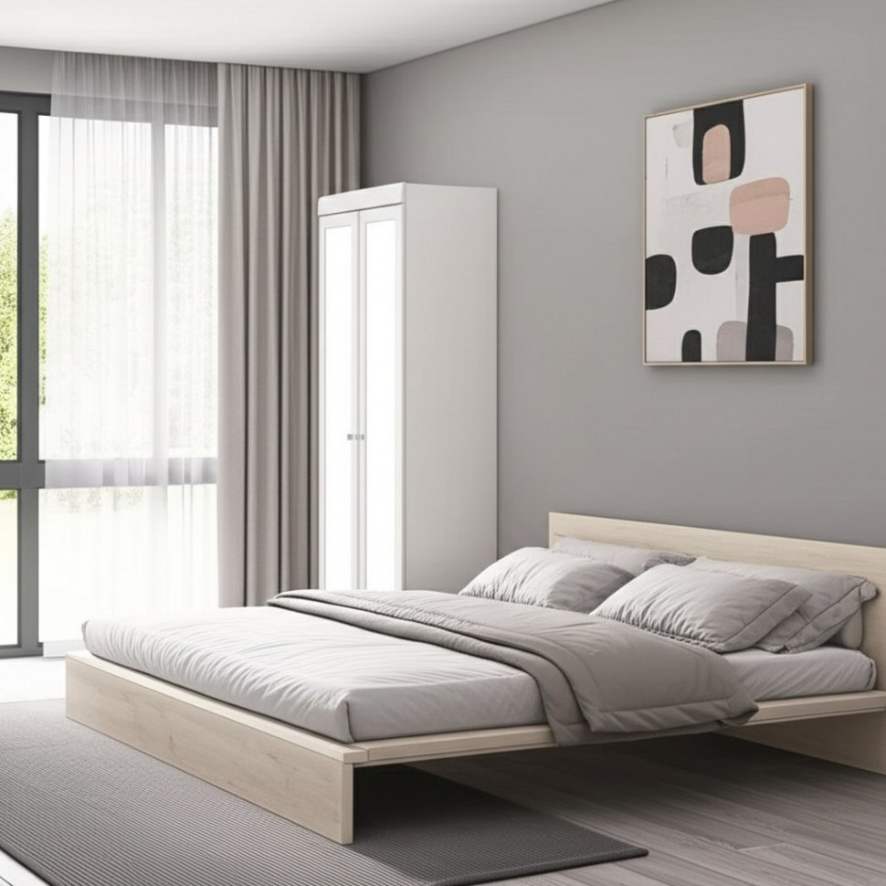 Шкаф 2-х дверный с зеркалами (гл.560) Монако МН-48 белое дерево