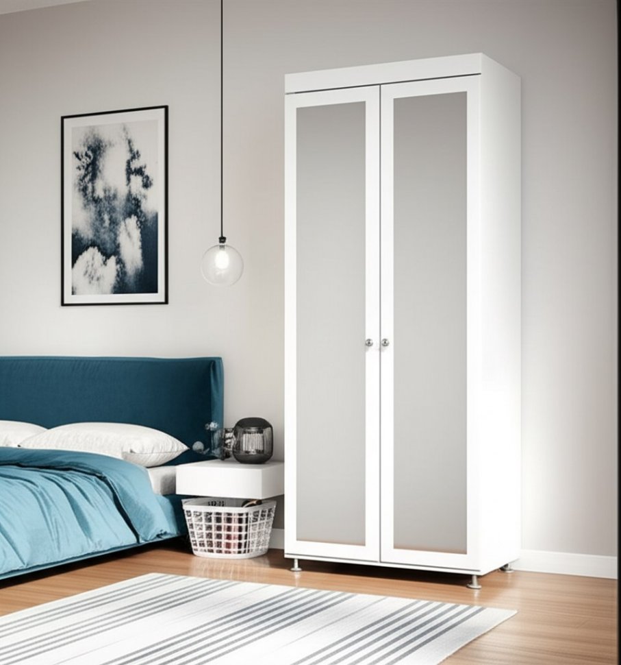 Шкаф 2-х дверный с зеркалами (гл.560) Монако МН-48 белое дерево