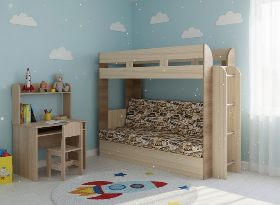 Карамель 75 кровать-диван Ясень Шимо Темный / Светлый / Ткань Латте