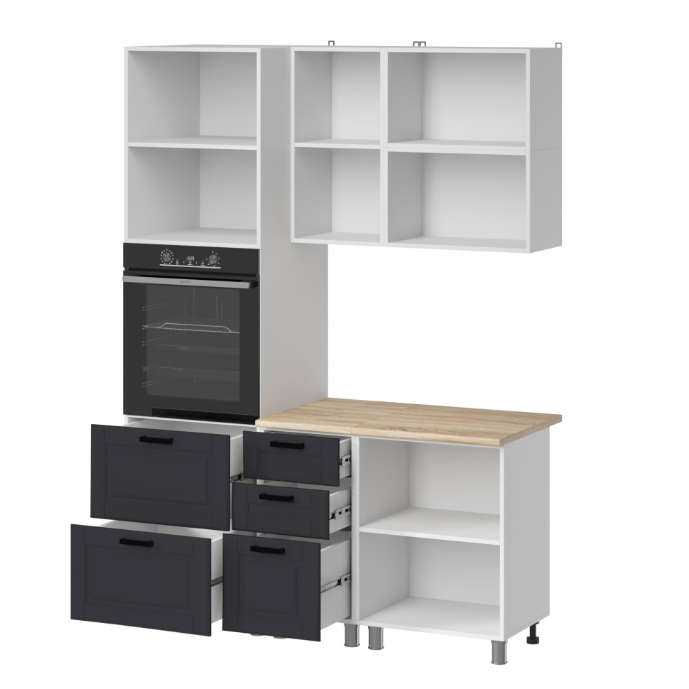 Кухня Аленушка 1,6 м ПД 2 Астра Сталь,скоба черный,сонома