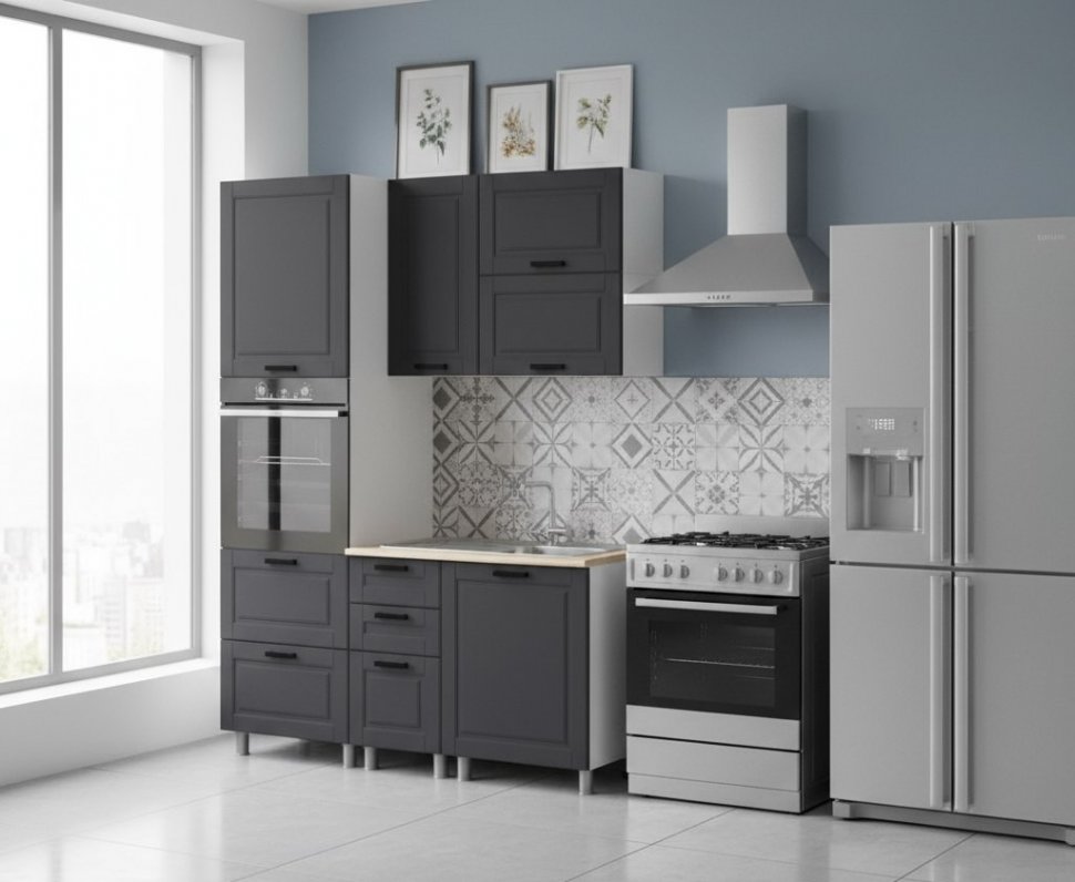 Кухня Аленушка 1,6 м ПД 2 Астра Сталь,скоба черный,сонома