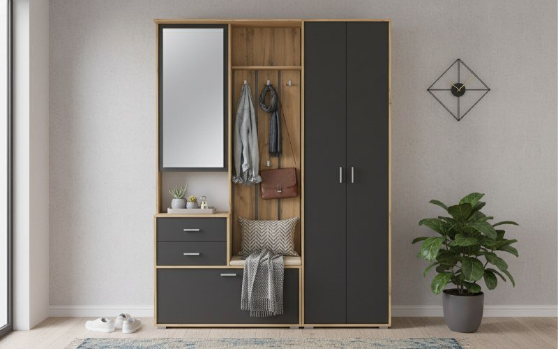 Прихожая модульная Антре 1 Дуб вотан / Диамант серый 1