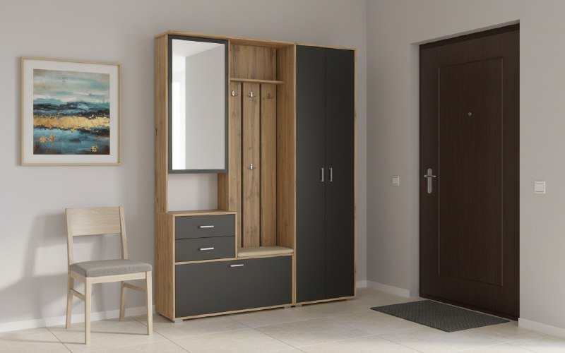 Прихожая модульная Антре 1 Дуб вотан / Диамант серый 1