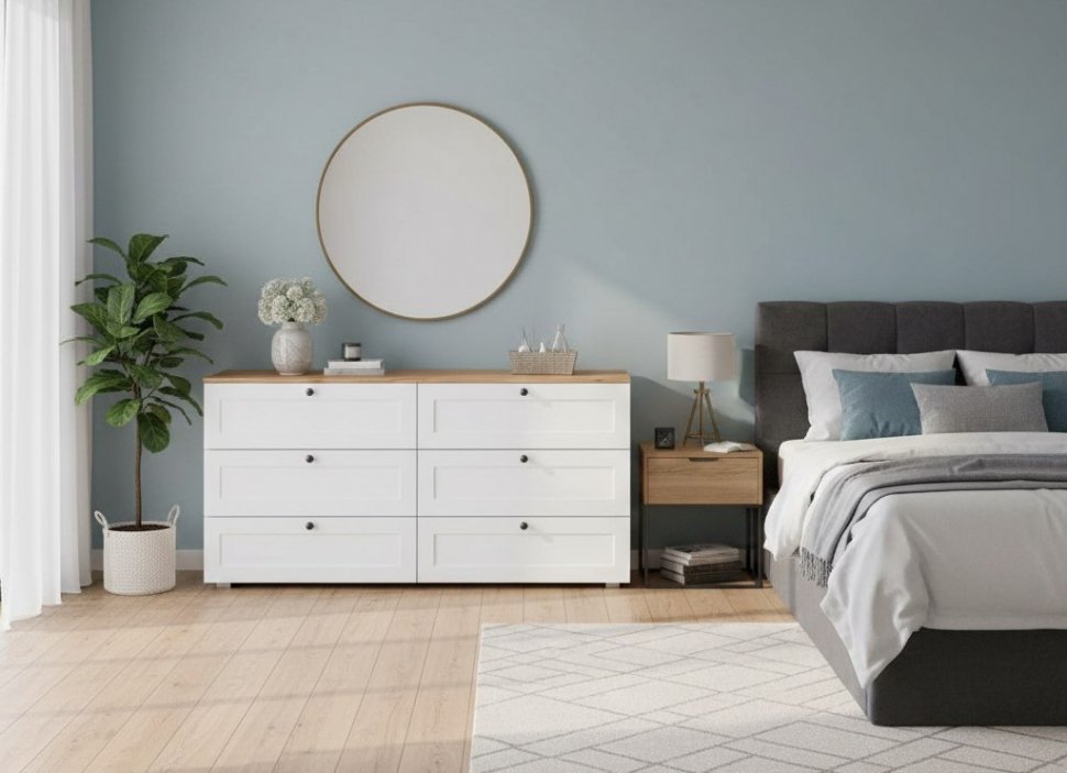 Остин Комод 16.240 Белый шагрень/Дуб Вотан