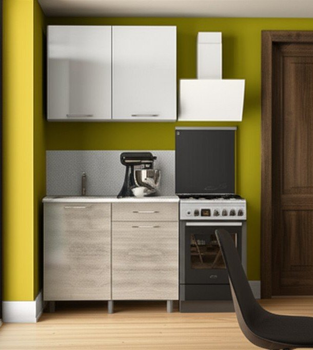 Кухня Танго 1 м с окапом, Белый, Дуб Шале