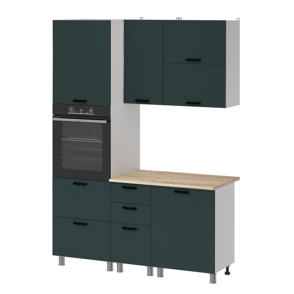 Кухня Аленушка 1,6 м ПД 2 Лотос Изумруд,скоба антрацит,сонома