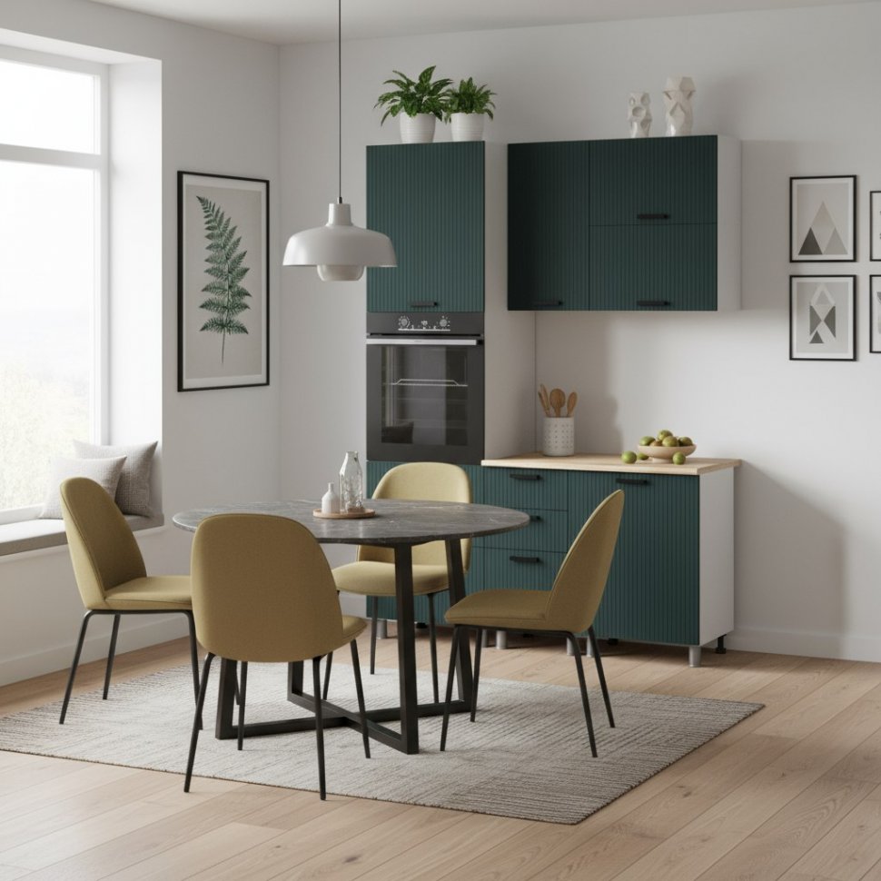 Кухня Аленушка 1,6 м ПД 2 Лотос Изумруд,скоба антрацит,сонома