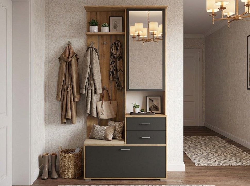 Антре шкаф для прихожей 65.08 Дуб вотан / Диамант серый