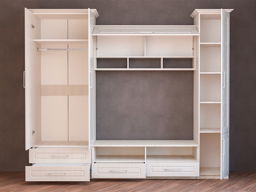 Гостиная Аллегро 9 Роммб компл. 2 с карнизами / Бодега белая/Сандал белый