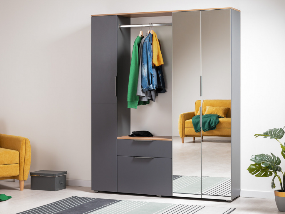Октава Шкаф для одежды 13.338 Серый графит/Дуб Вотан
