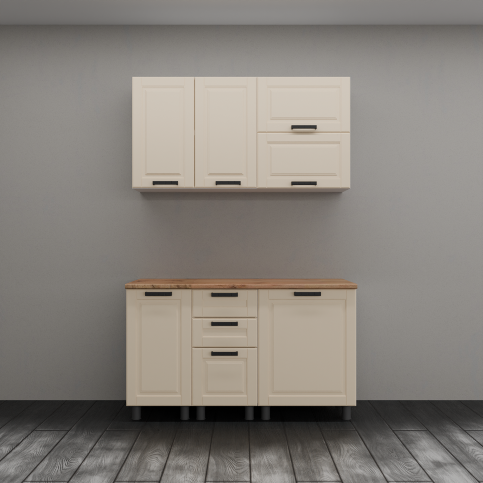 Кухня Аленушка 1,4 м с ящ. Астра Крем,скоба черный,сонома