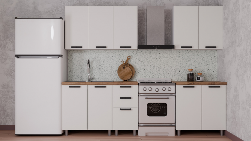 Кухня Аленушка 2 м Магнолия Молочный/Молочный,скоба черный,сонома