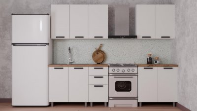 Кухня Аленушка 2 м Магнолия Молочный/Молочный,скоба черный,сонома