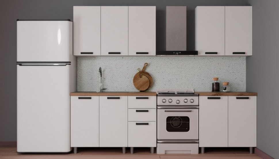 Кухня Аленушка 2 м Магнолия Молочный/Молочный,скоба черный,сонома