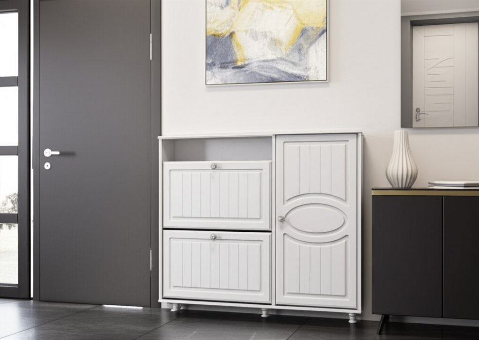 Тумба под обувь 2-х секционная с дверью Монако МН-24 белое дерево