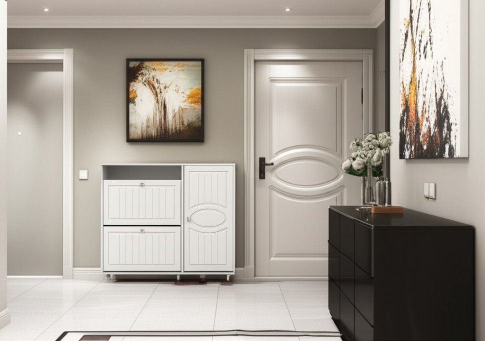 Тумба под обувь 2-х секционная с дверью Монако МН-24 белое дерево