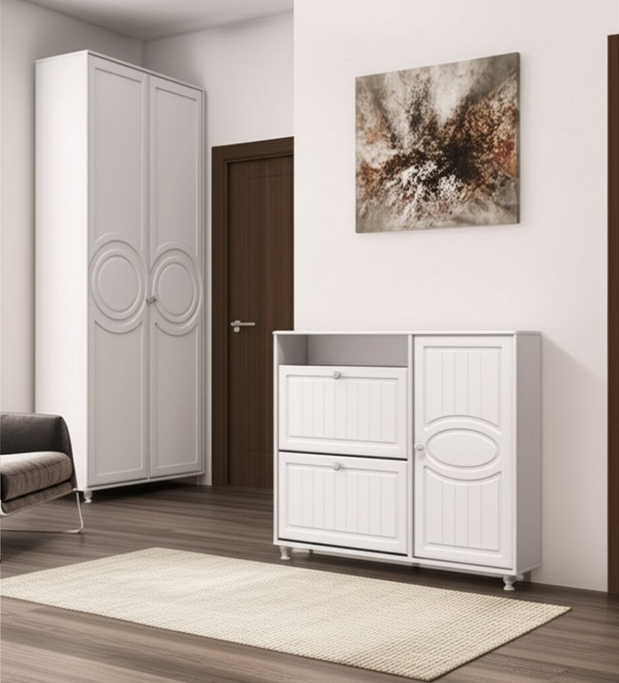 Тумба под обувь 2-х секционная с дверью Монако МН-24 белое дерево