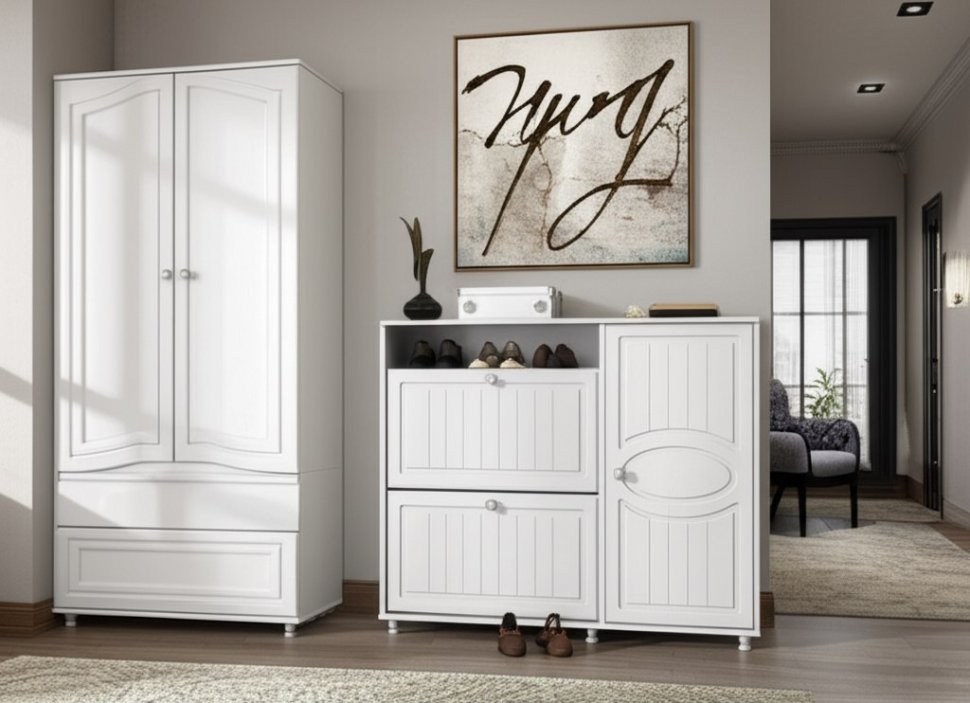 Тумба под обувь 2-х секционная с дверью Монако МН-24 белое дерево