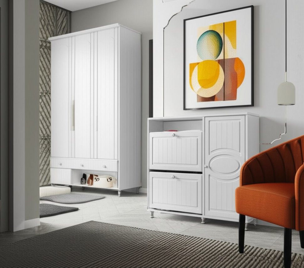 Тумба под обувь 2-х секционная с дверью Монако МН-24 белое дерево