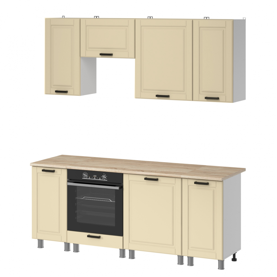 Кухня Аленушка 2 м Астра Крем,скоба черный,сонома