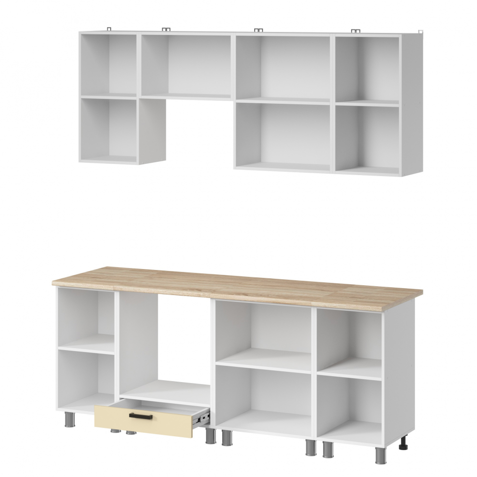 Кухня Аленушка 2 м Астра Крем,скоба черный,сонома