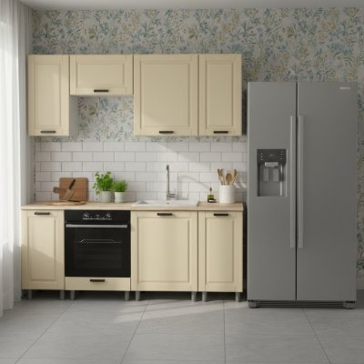 Кухня Аленушка 2 м Астра Крем,скоба черный,сонома