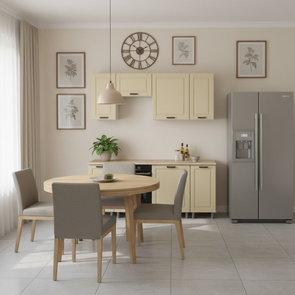 Кухня Аленушка 2 м Астра Крем,скоба черный,сонома