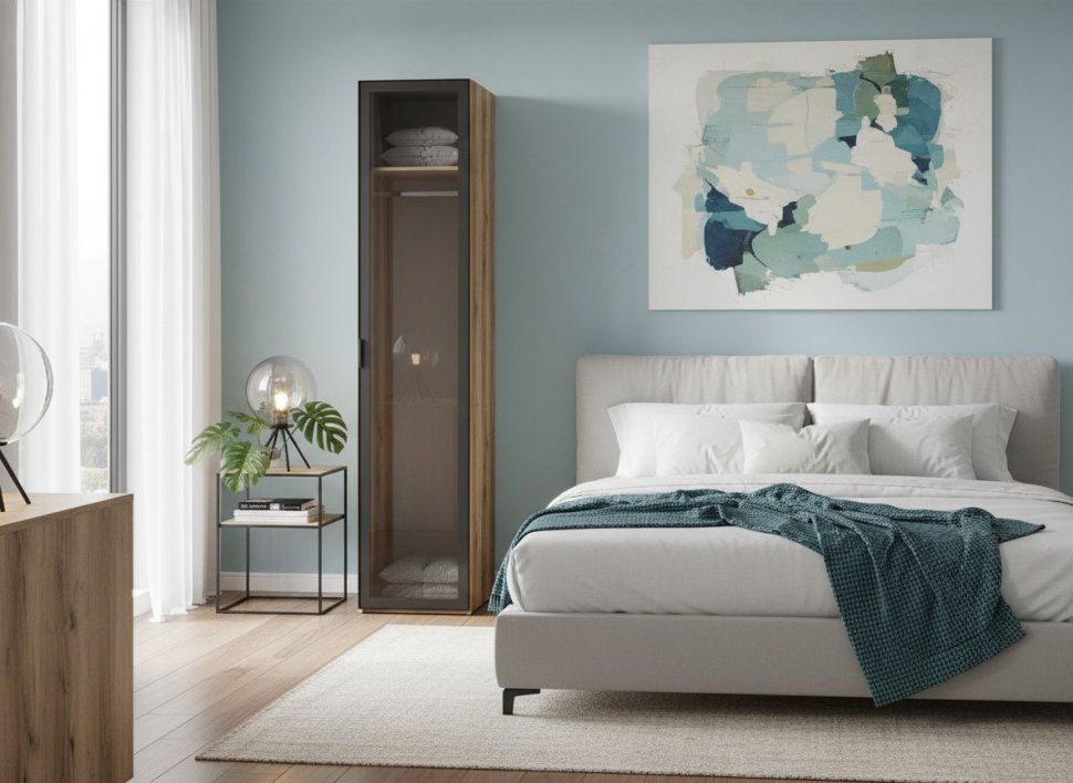 200.02 шкаф для одежды (витрина) Арден Дуб Делано / черный