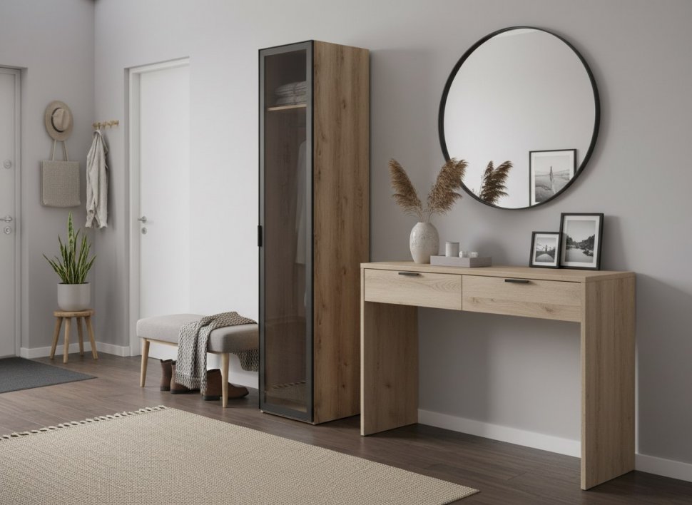 200.02 шкаф для одежды (витрина) Арден Дуб Делано / черный