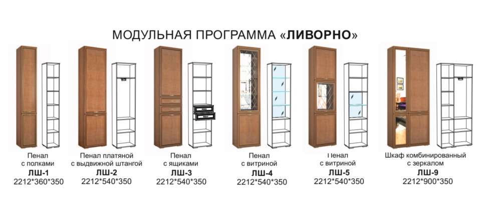 Шкаф с полками и витриной ЛШ-6 Ливорно DOMANI