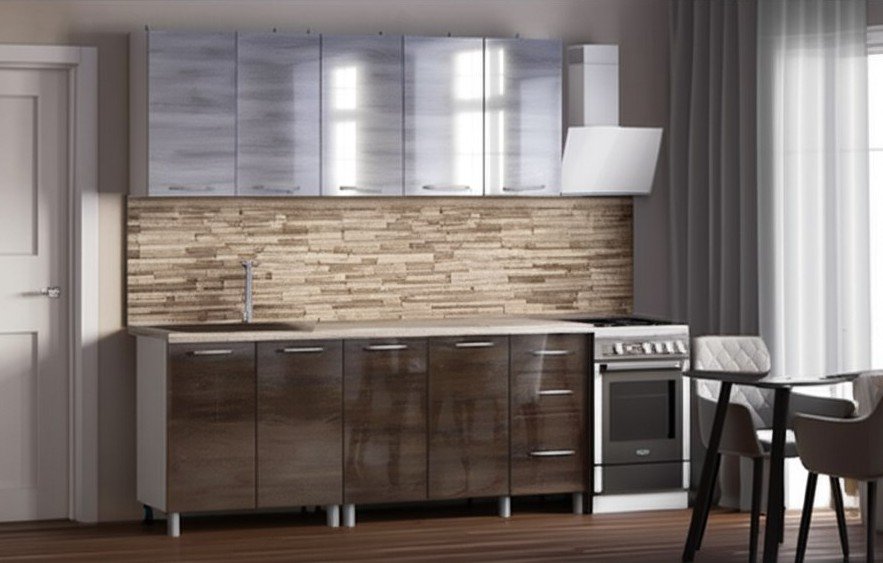 Кухня Танго 2 м, Шале серебро, Шале дуб мореный