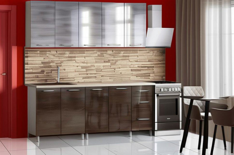 Кухня Танго 2 м, Шале серебро, Шале дуб мореный