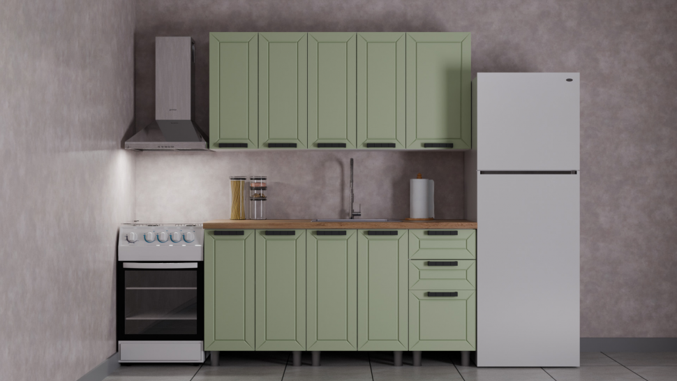 Кухня Аленушка 1,6 м Лилия Фиcташка/Фисташка, черный (без столешницы)