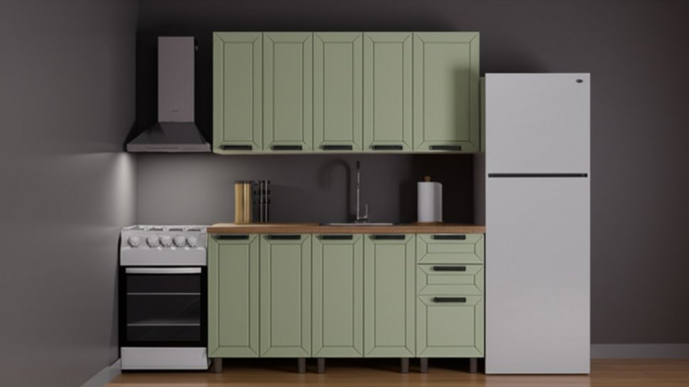 Кухня Аленушка 1,6 м Лилия Фиcташка/Фисташка, черный (без столешницы)