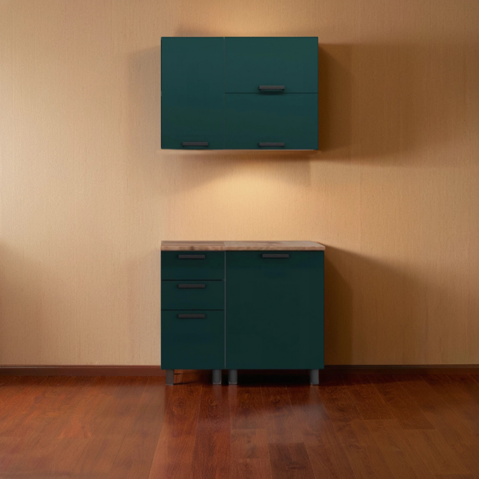 Кухня Аленушка 1 м с 3 ящ. Лаванда Изумруд,скоба черный,сонома