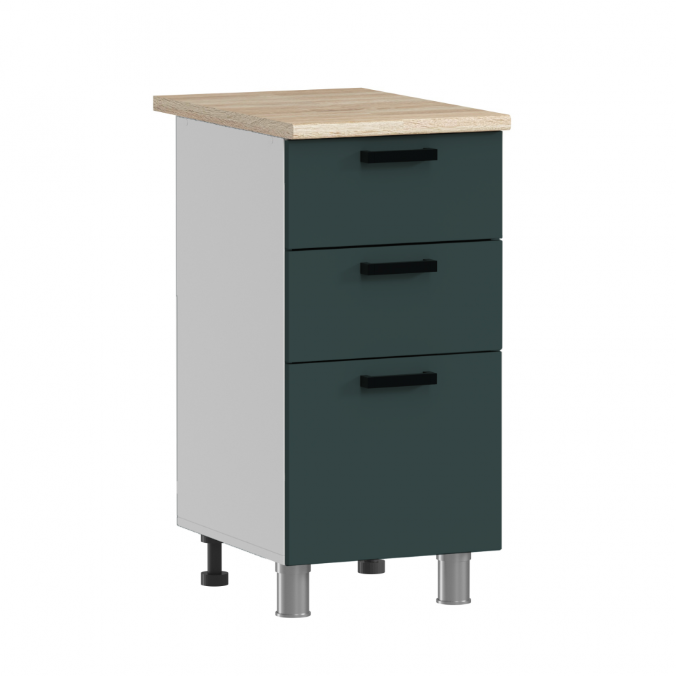 Кухня Аленушка 1 м с 3 ящ. Лаванда Изумруд,скоба черный,сонома