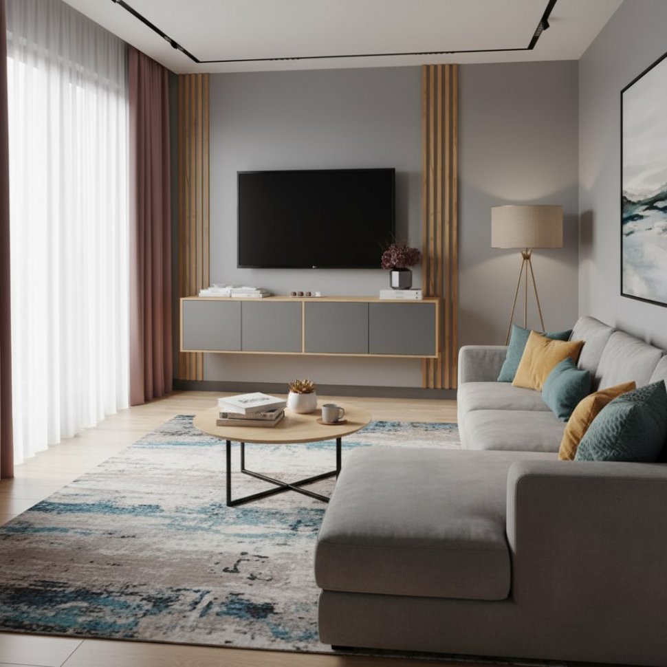 Тумба ТВ подвесная Парус-11, дуб крафт золотой/графит серый